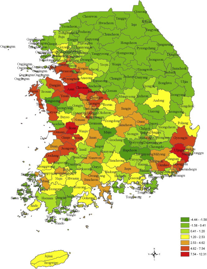 Objective: This study analyzes the spatial distribution of scrub typhus in Korea. Methods: A spatial distribution of Orientia tsutsugamushi occurrence using a geographic information system (GIS) is presented, and analyzed by means of spatial clusteri