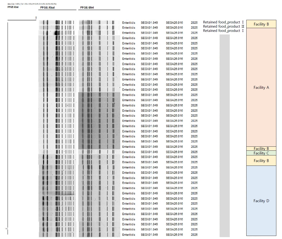 Pulsed-field gel electrophoresis (PFGE) profiles of outbreak-related Salmonella Enteritidis isolates associated with bakery product consumption