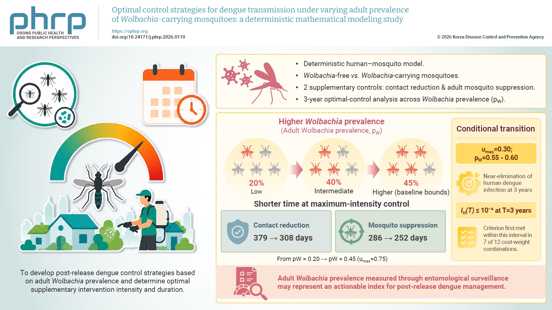 Objectives: This study aimed to develop prevalence-informed post-release dengue control strategies for settings in which Wolbachia-carrying Aedes aegypti mosquitoes have become established through population replacement and to quantify how optimal su