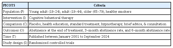 The PICOTS criteria for the included studies