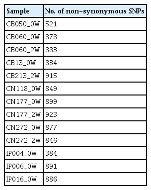 Total number of non-synonymous SNPs in the clinical isolates of patients with TB